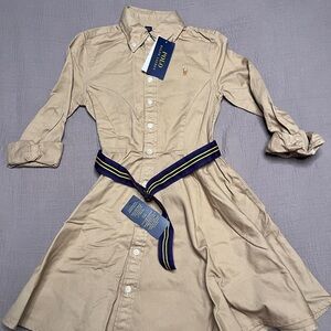 NWT Ralph Lauren Kids Belted Cotton Chino Shirtdress, Size 7
